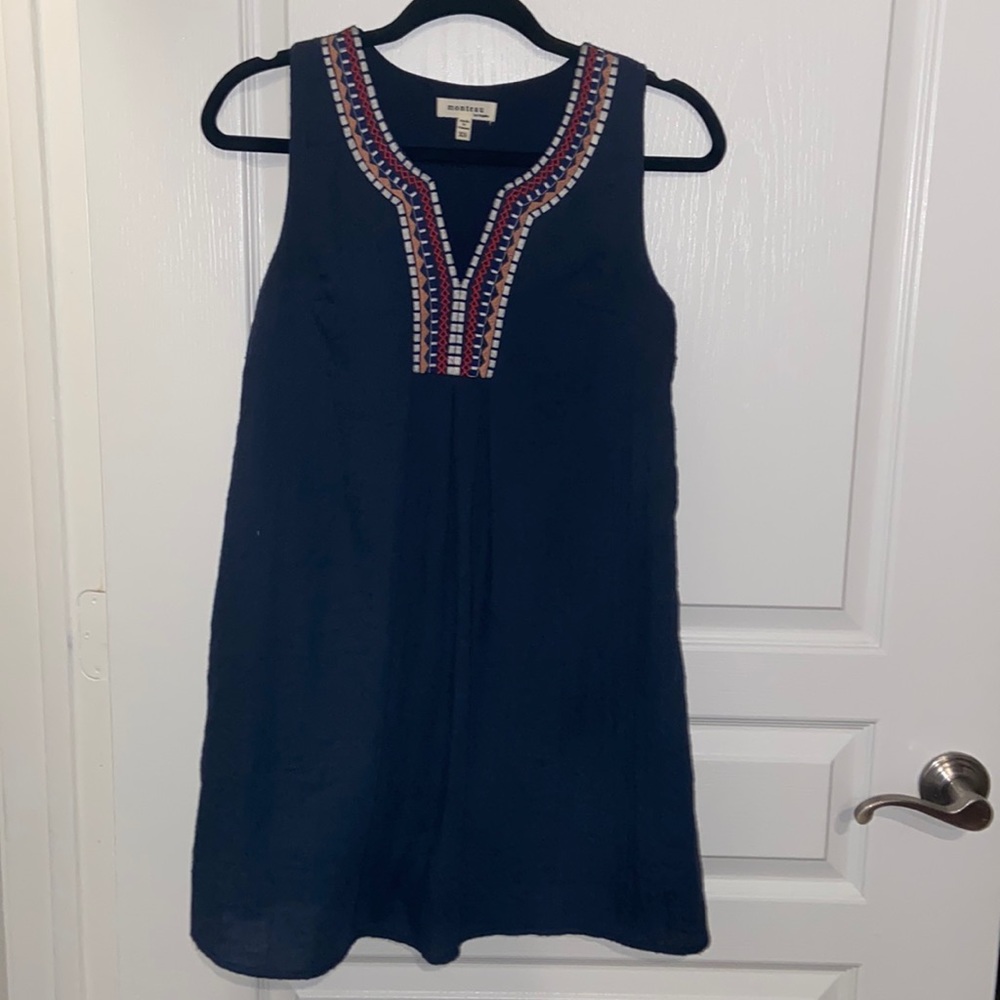 Navy Embroidered Sleeveless Dress